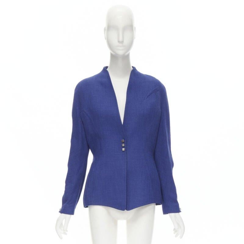 Thierry Mugler Giacca peplo con cuciture curve in viscosa blu vintage FR42 L in vendita 5