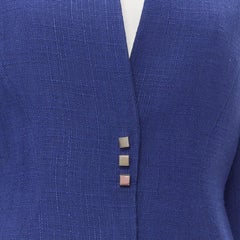 THIERRY MUGLER Vintage blue viscose futuristic curved seams peplum jacket FR42 L