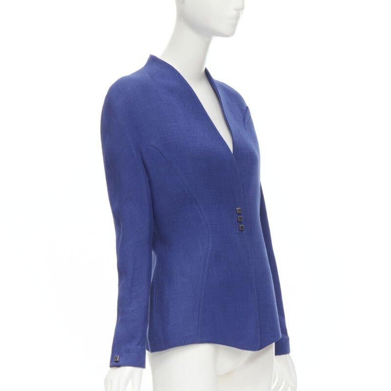 Blu Thierry Mugler Giacca peplo con cuciture curve in viscosa blu vintage FR42 L in vendita