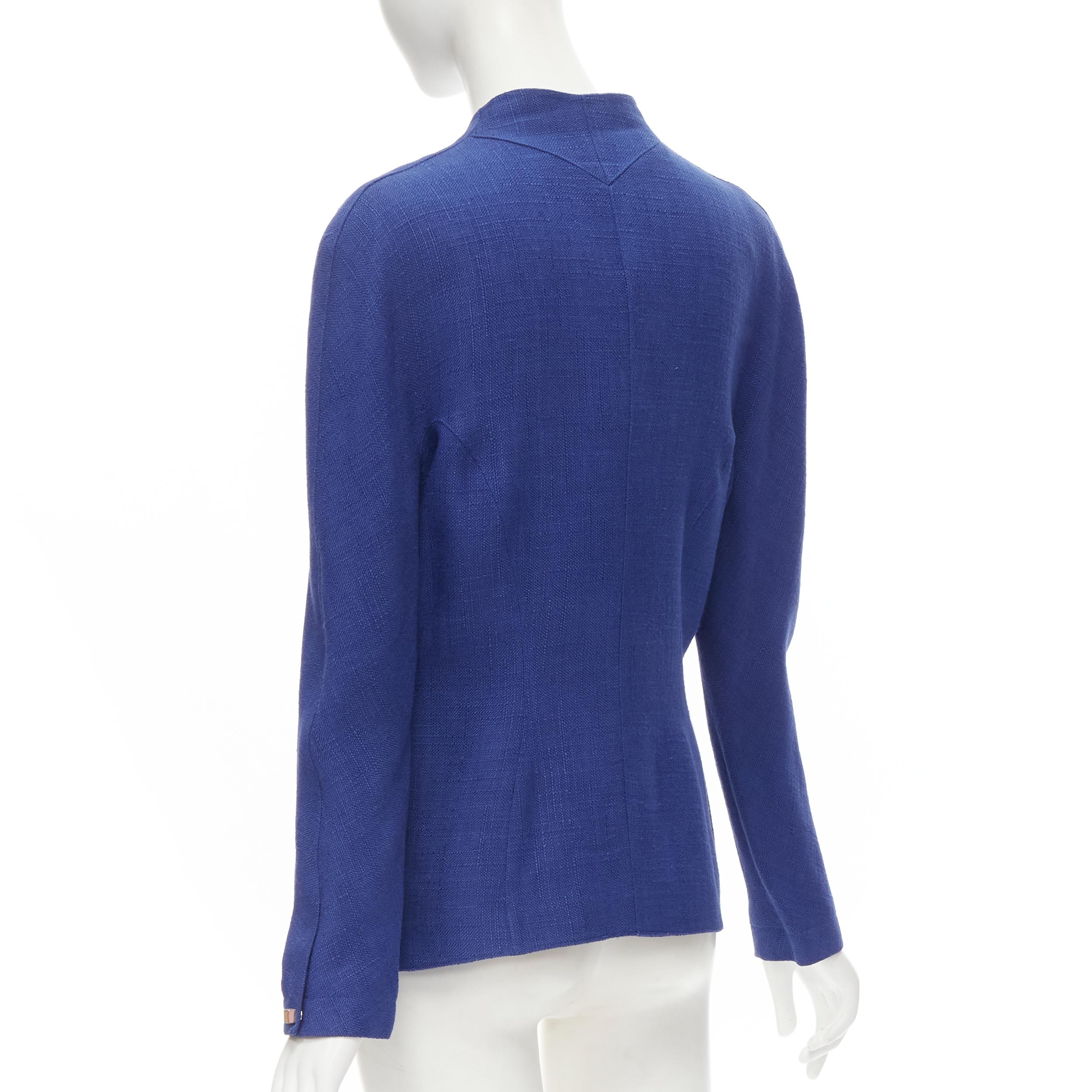 Women's THIERRY MUGLER Vintage blue viscose futuristic curved seams peplum jacket FR42 L For Sale