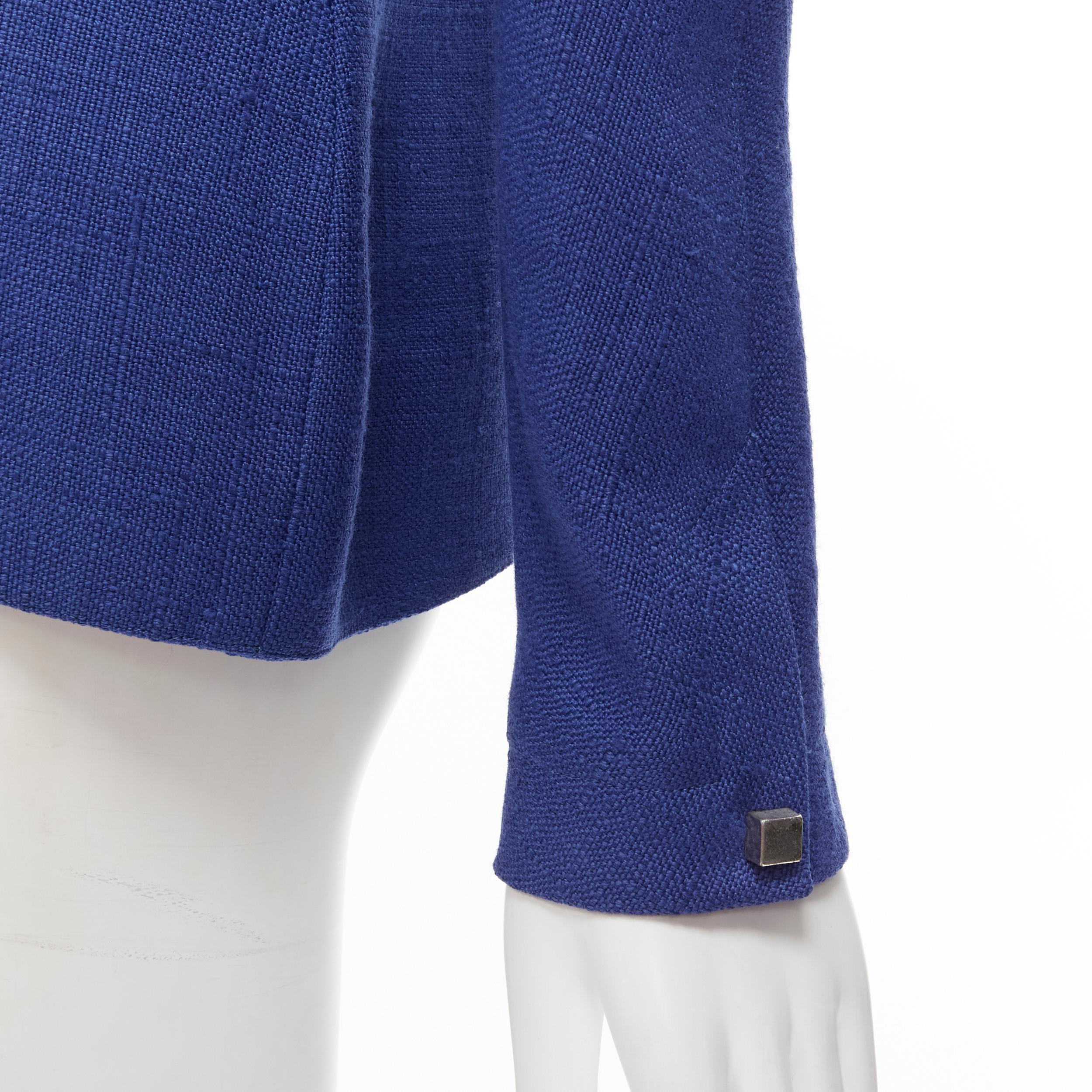 THIERRY MUGLER Vintage Blaue futuristische peplum-Jacke aus Viskose mit gebogenen Nähten FR42 L im Angebot 3