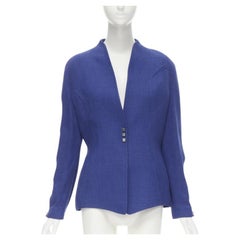 THIERRY MUGLER Vintage blue viscose futuristic curved seams peplum jacket FR42 L
