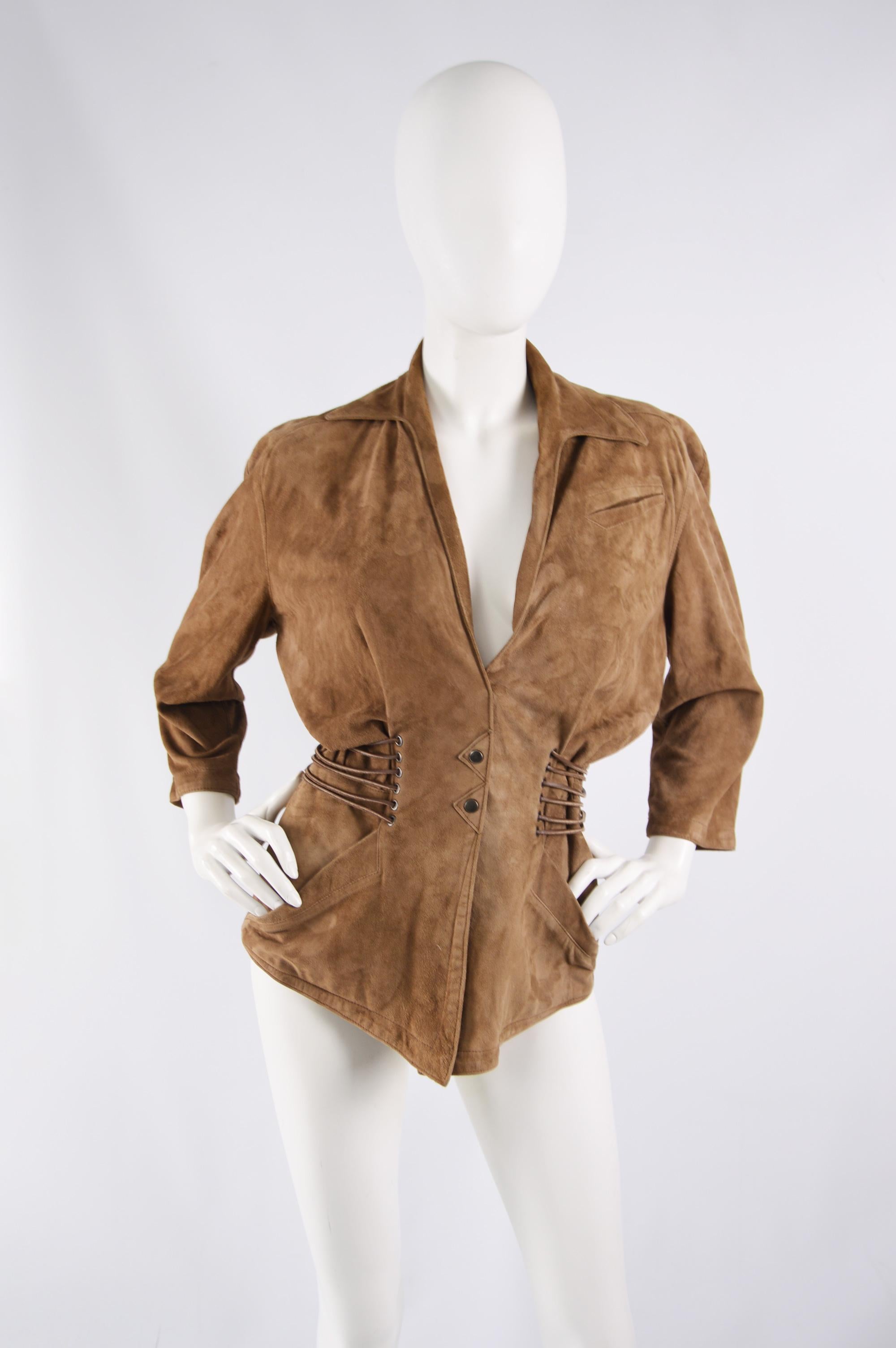 Thierry Mugler Vintage Brown Suede Jacket, 1980s In Excellent Condition In Doncaster, South Yorkshire