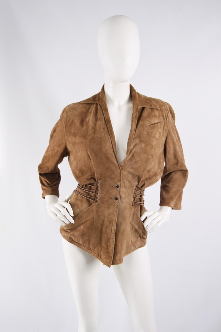 Thierry Mugler Vintage Brown Suede Jacket, 1980s For Sale at 1stDibs