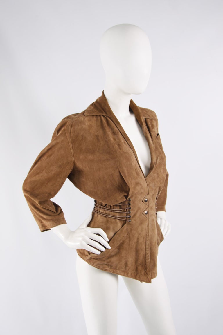 Thierry Mugler Vintage Brown Suede Jacket, 1980s For Sale at 1stDibs