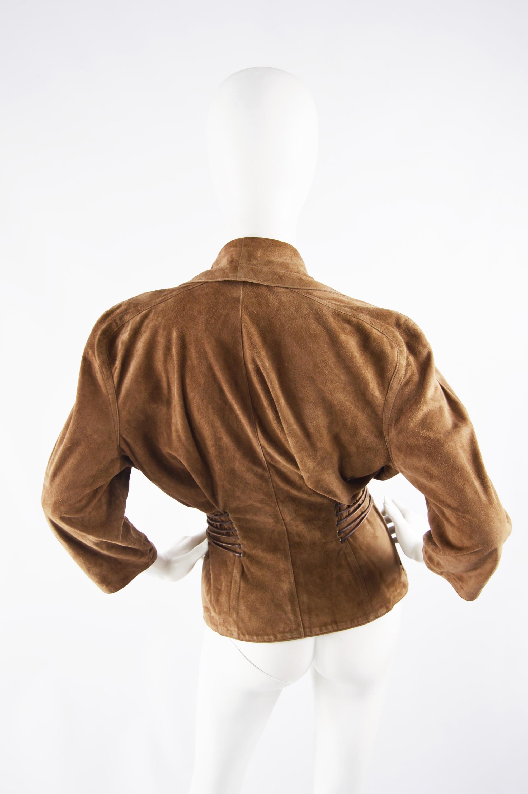 Thierry Mugler Vintage Brown Suede Jacket, 1980s 1