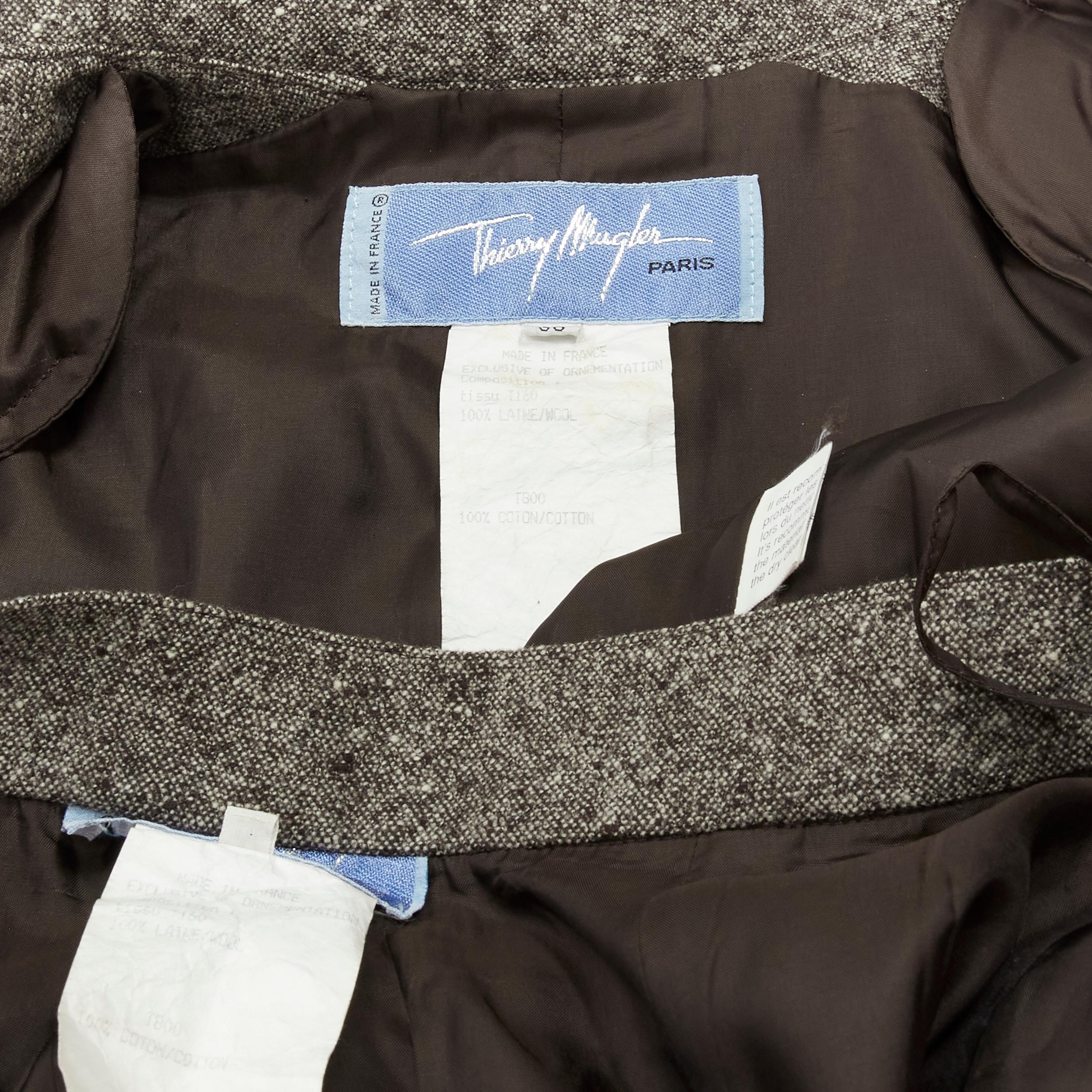THIERRY MUGLER Vintage brown wool tweed contour peplum jacket pants set FR38 M 6