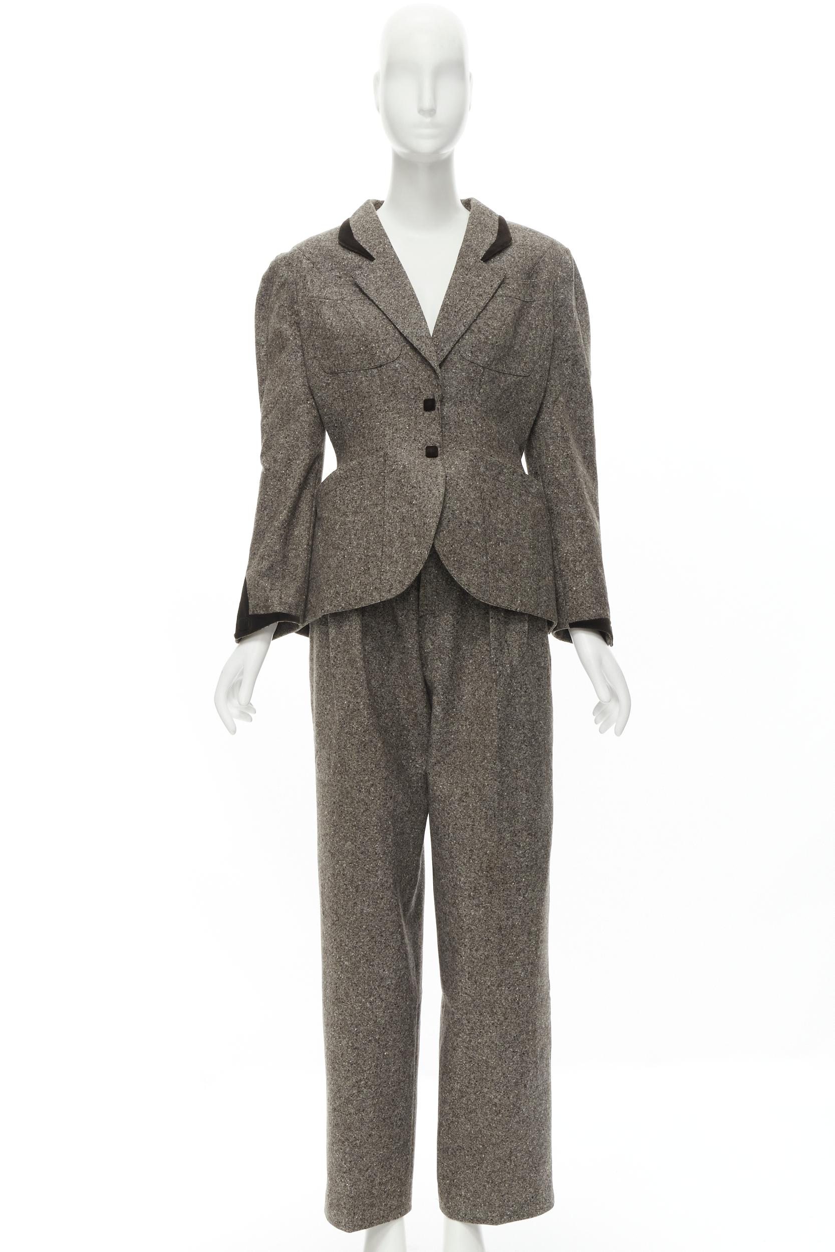 THIERRY MUGLER Vintage brown wool tweed contour peplum jacket pants set FR38 M 7