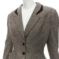THIERRY MUGLER Vintage brown wool tweed contour peplum jacket pants set FR38 M