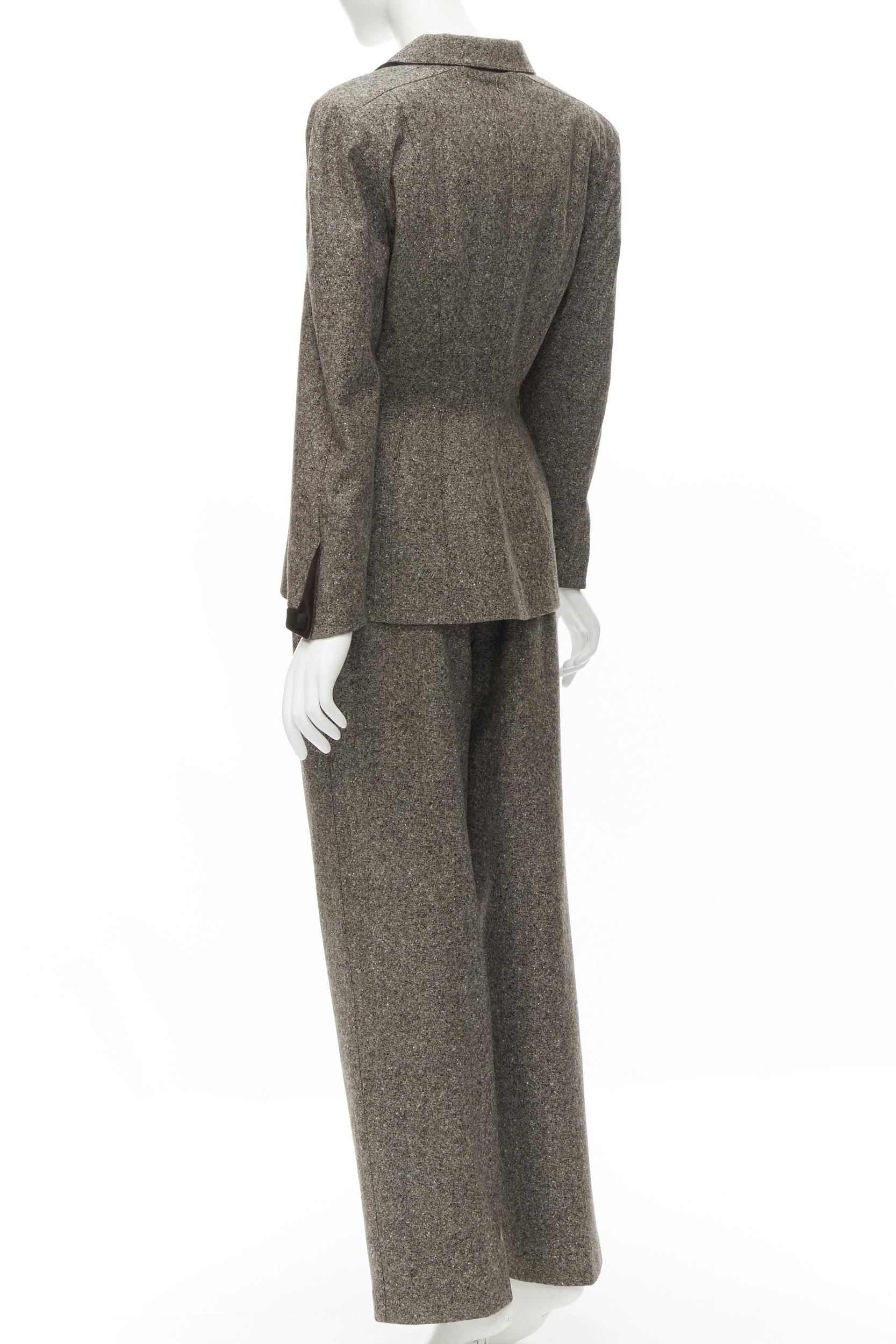 THIERRY MUGLER Vintage brown wool tweed contour peplum jacket pants set FR38 M 1