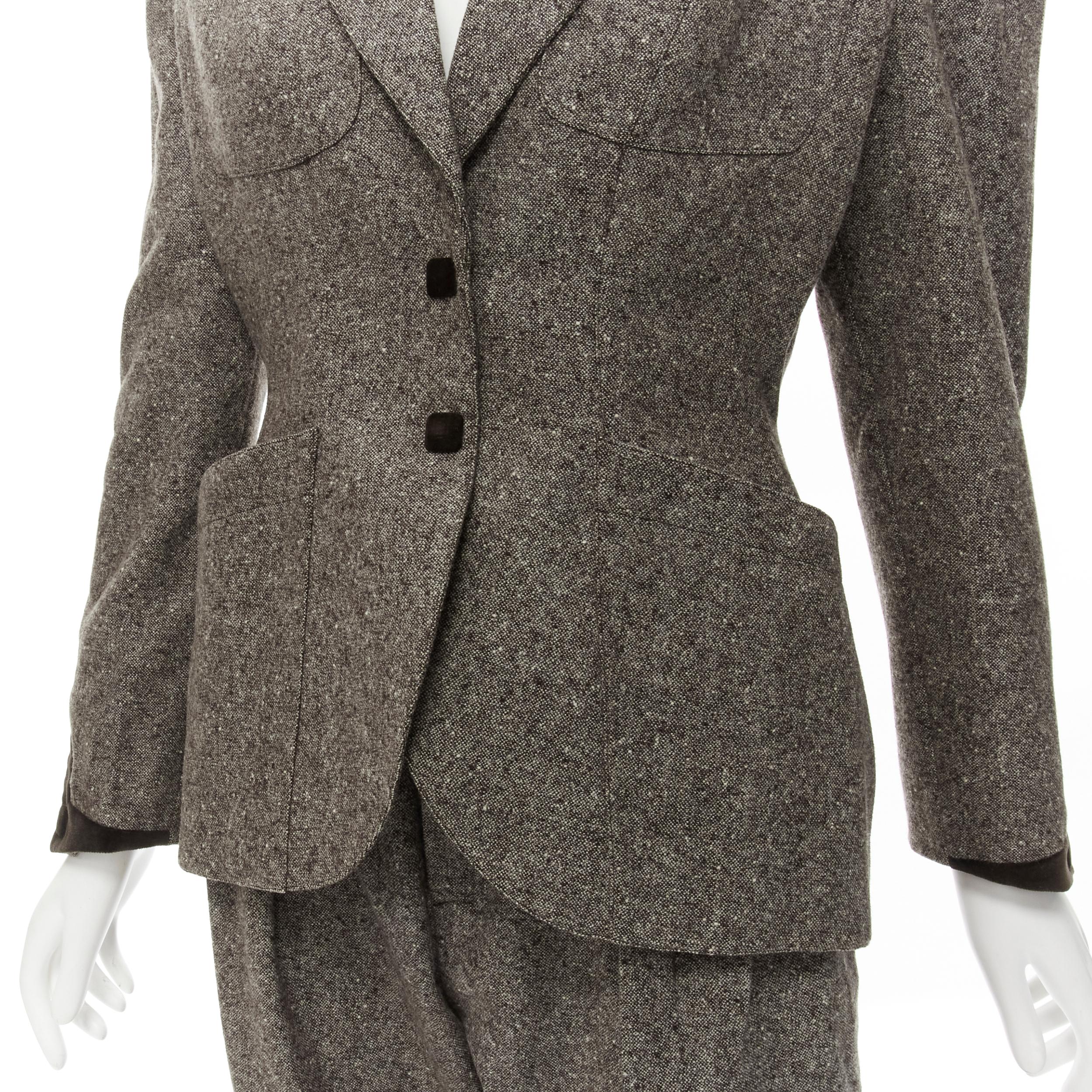 THIERRY MUGLER Vintage brown wool tweed contour peplum jacket pants set FR38 M 2