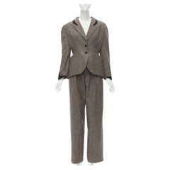 THIERRY MUGLER Vintage brown wool tweed contour peplum jacket pants set FR38 M