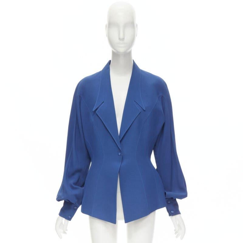 THIERRY MUGLER Vintage cobalt blue futuristic collar peplum jacket FR42 L 5