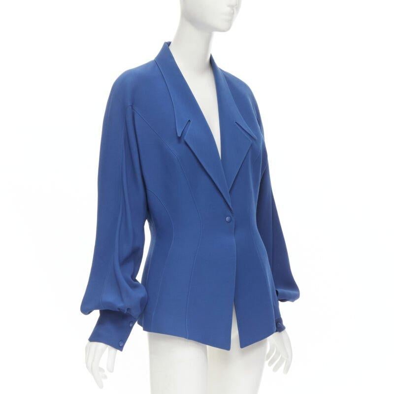 Blue THIERRY MUGLER Vintage cobalt blue futuristic collar peplum jacket FR42 L