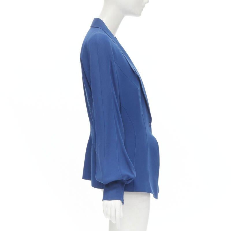 THIERRY MUGLER Vintage cobalt blue futuristic collar peplum jacket FR42 L In Good Condition In Hong Kong, NT