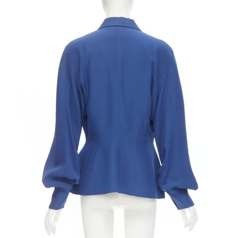Women's THIERRY MUGLER Vintage cobalt blue futuristic collar peplum jacket FR42 L