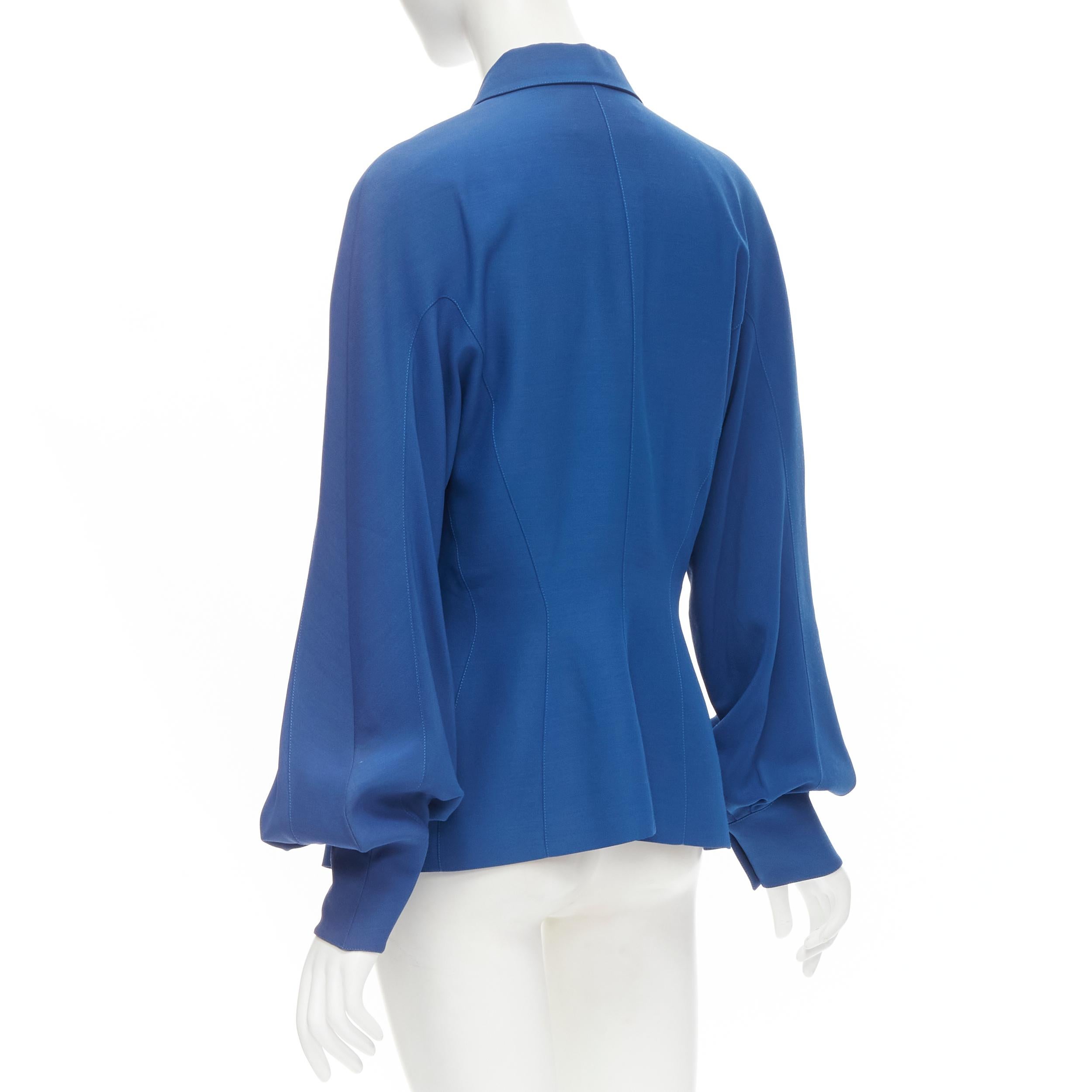 Blue THIERRY MUGLER Vintage cobalt blue futuristic collar peplum jacket FR42 L For Sale