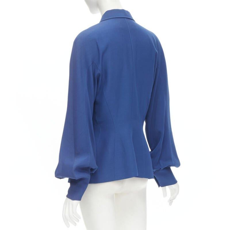 THIERRY MUGLER Vintage cobalt blue futuristic collar peplum jacket FR42 L 1