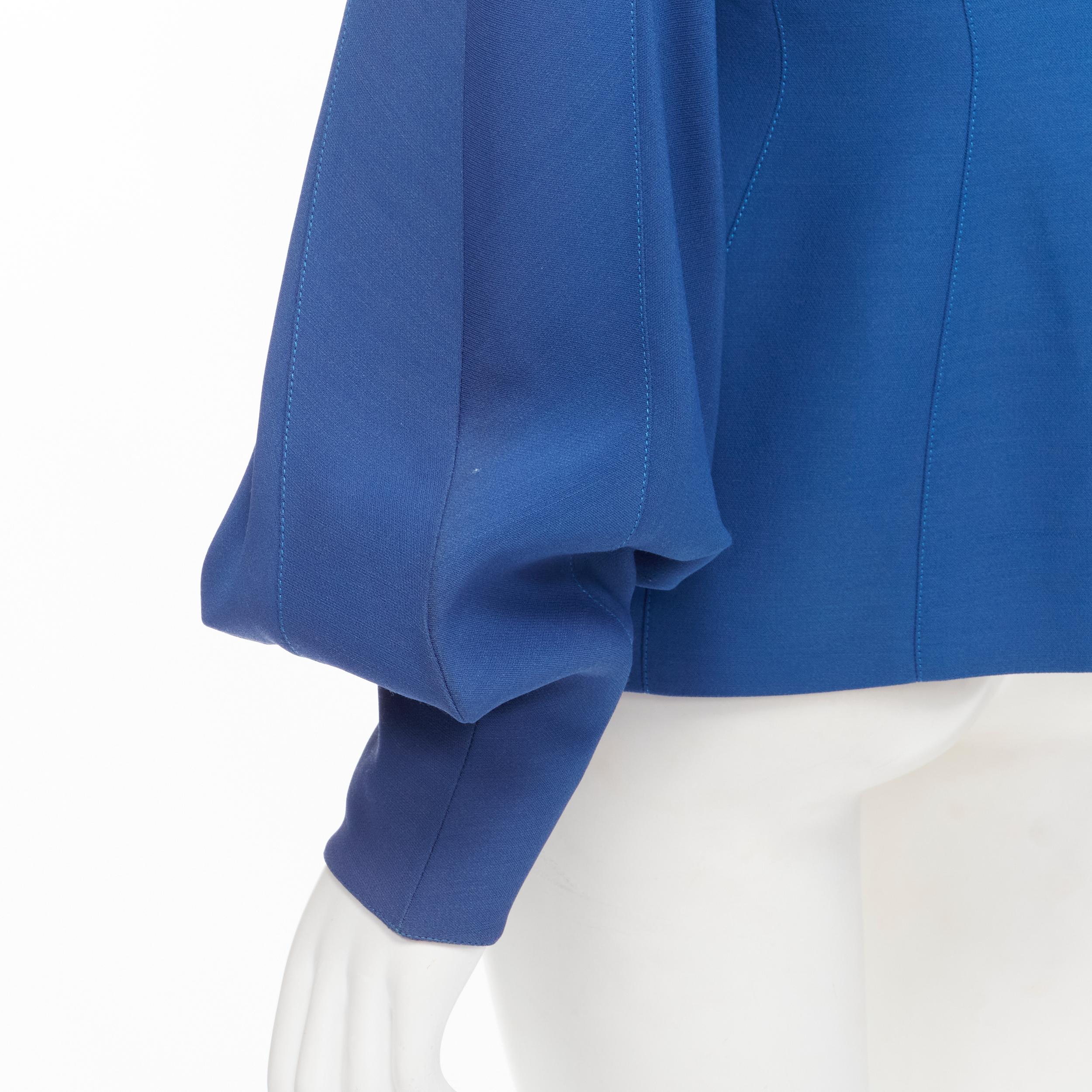 THIERRY MUGLER Vintage cobalt blue futuristic collar peplum jacket FR42 L In Good Condition For Sale In Hong Kong, NT