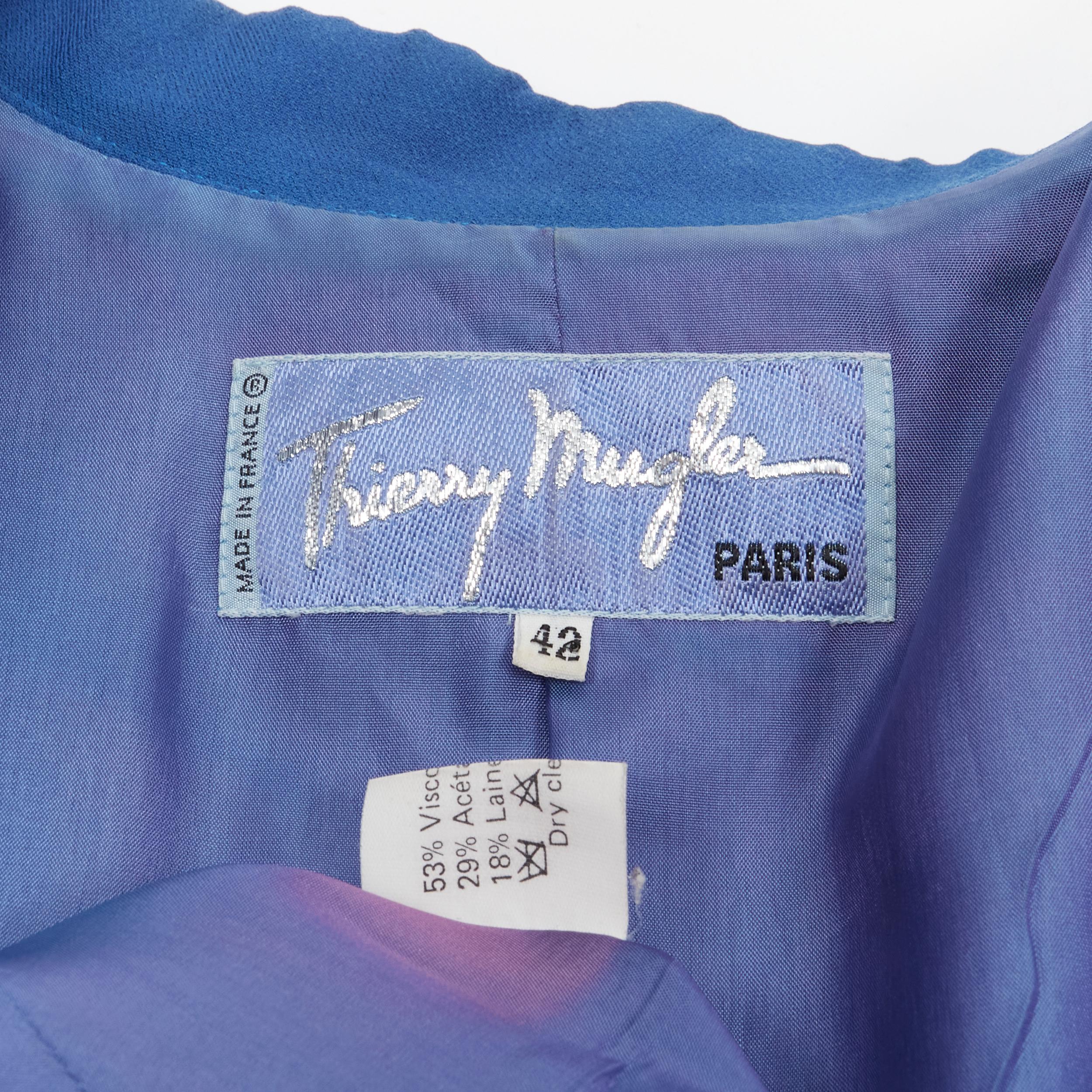 THIERRY MUGLER Vintage cobalt blue futuristic collar peplum jacket FR42 L For Sale 1