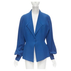 THIERRY MUGLER Veste peplum à col futuriste bleu cobalt vintage FR42 L