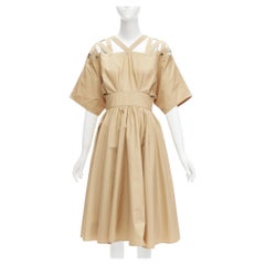 THIERRY MUGLER Vintage cotton strappy shoulder square studs A-line dress IT9A3 S
