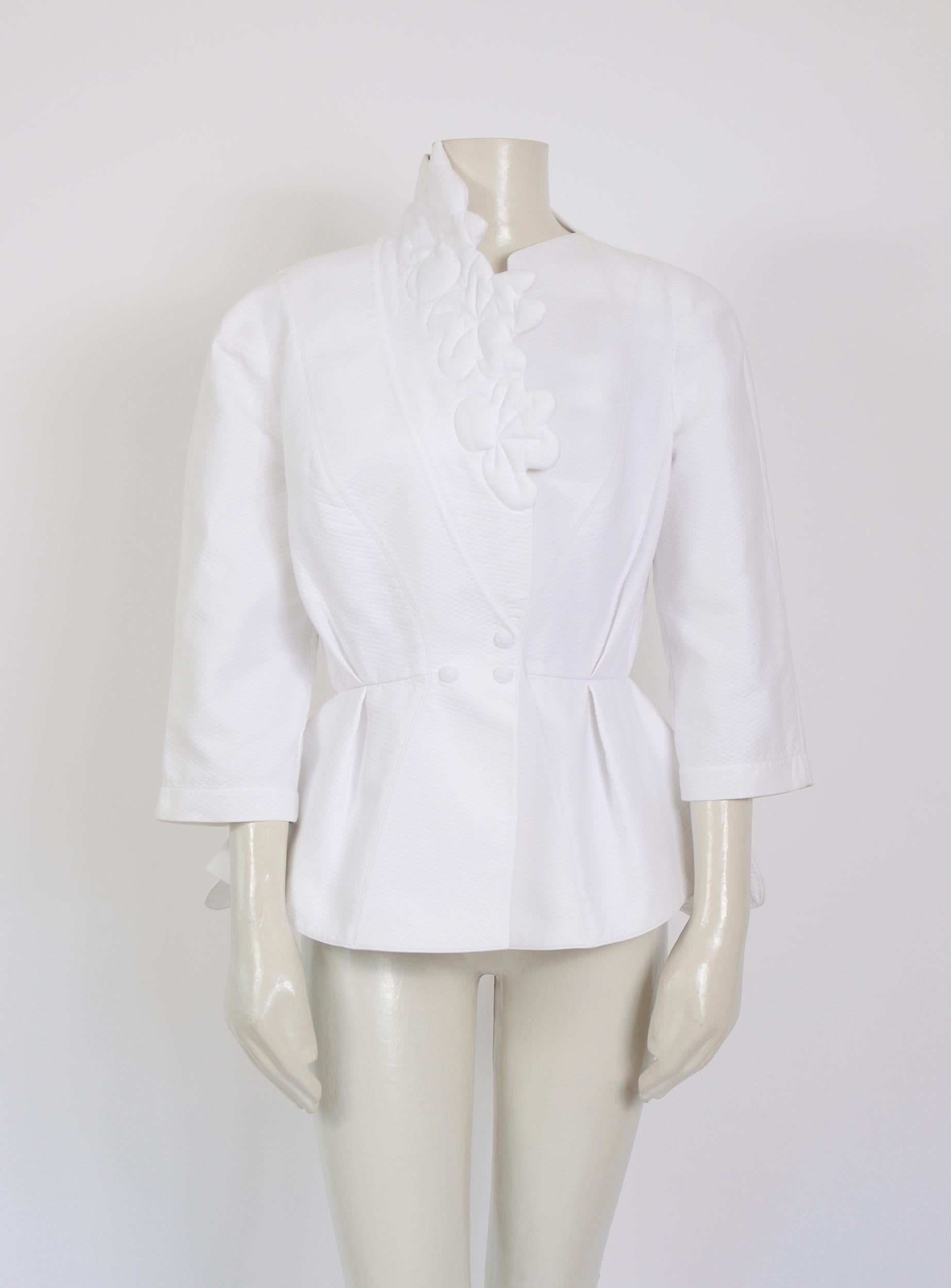 Gray Thierry Mugler vintage crispy white cotton pique 1980s jacket