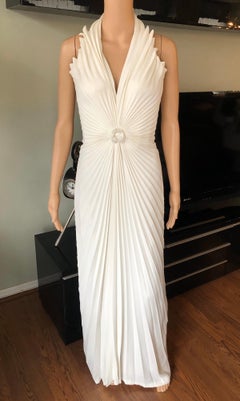 Thierry Mugler Vintage Embellished Halter Ivory Evening Dress Gown