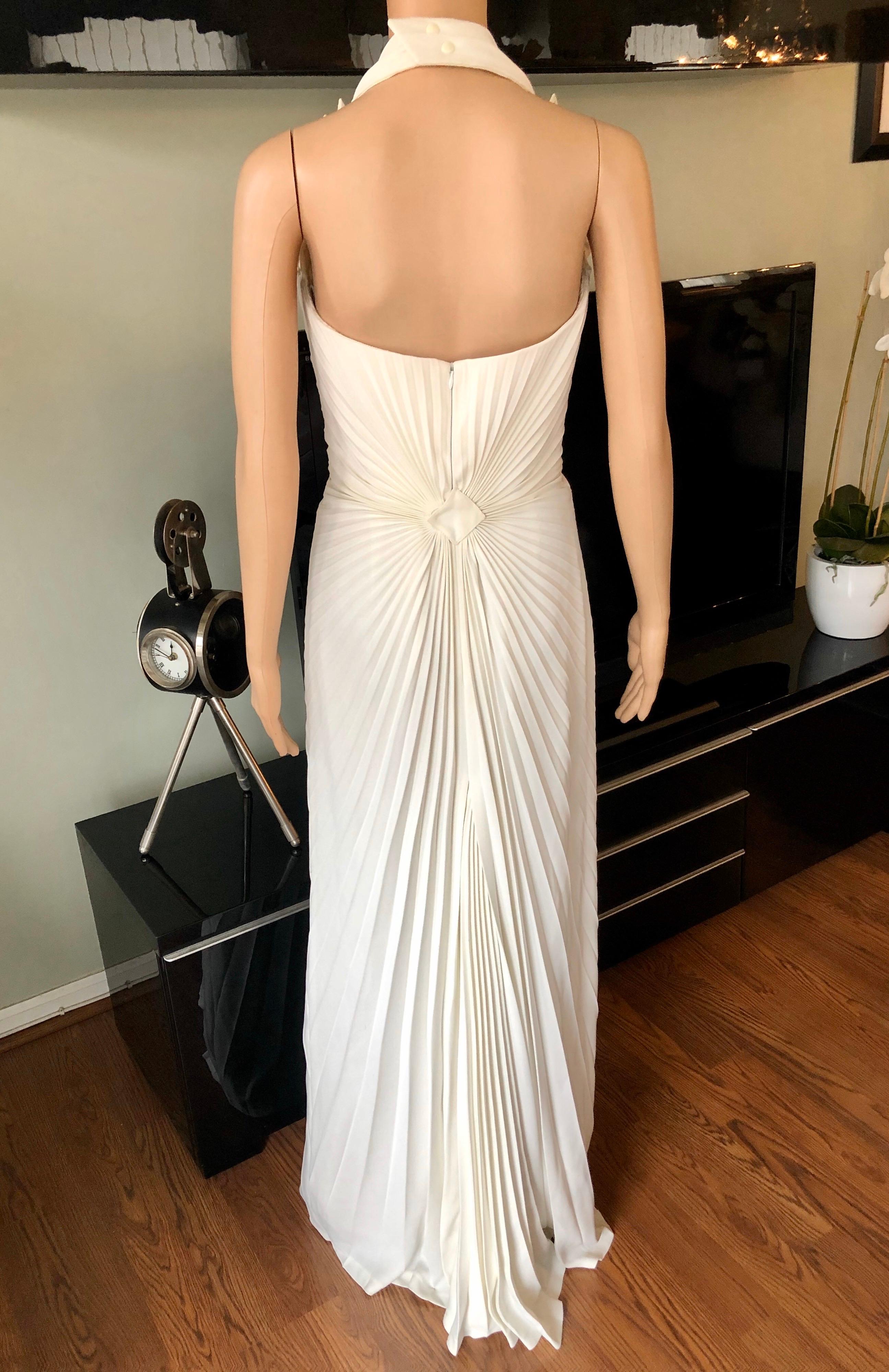 Thierry Mugler Vintage Embellished Halter Ivory Evening Dress Gown In Good Condition In Naples, FL