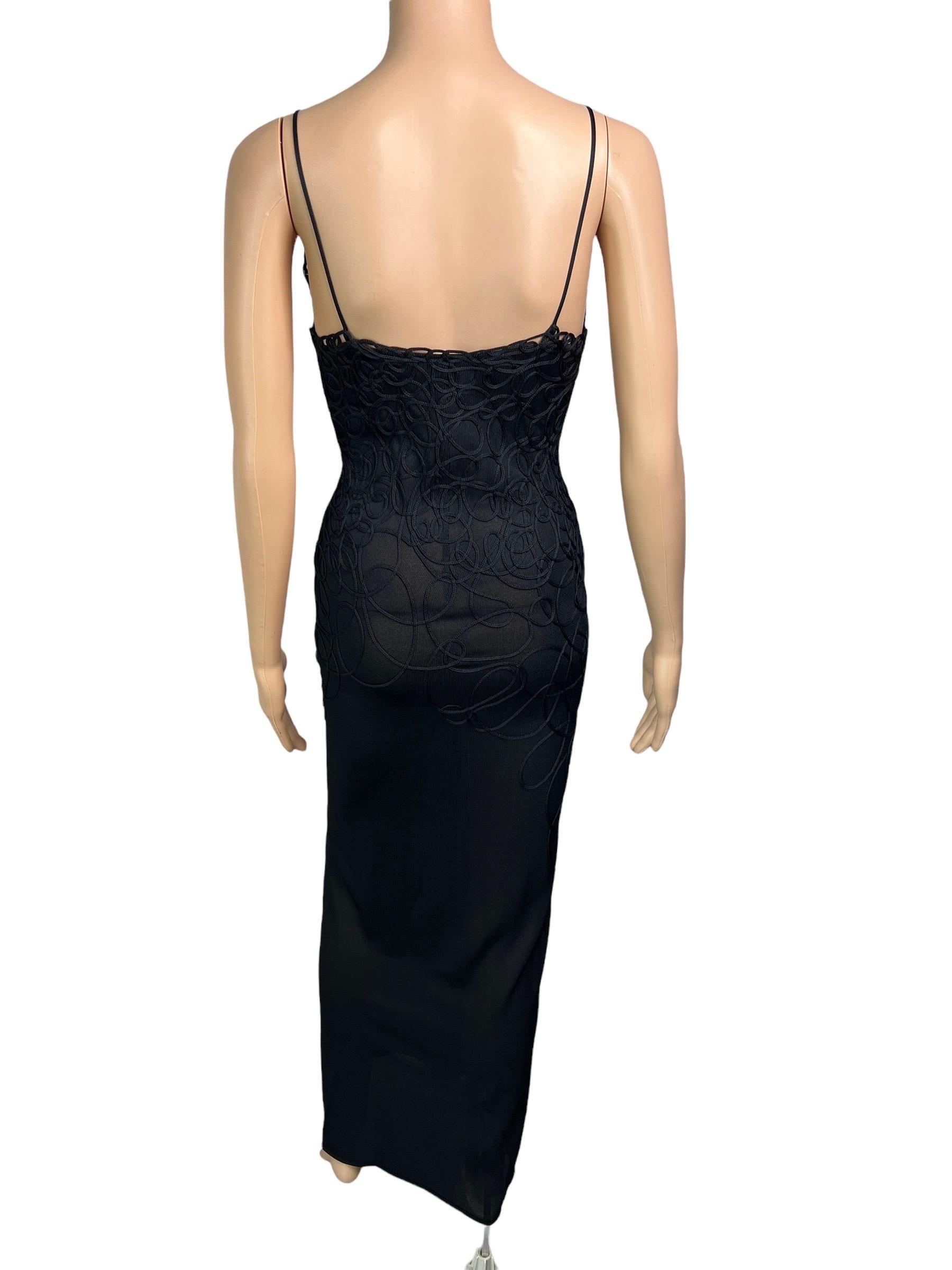 Thierry Mugler Vintage Embroidered Semi-Sheer Knit Bodycon Black Maxi Dress 3