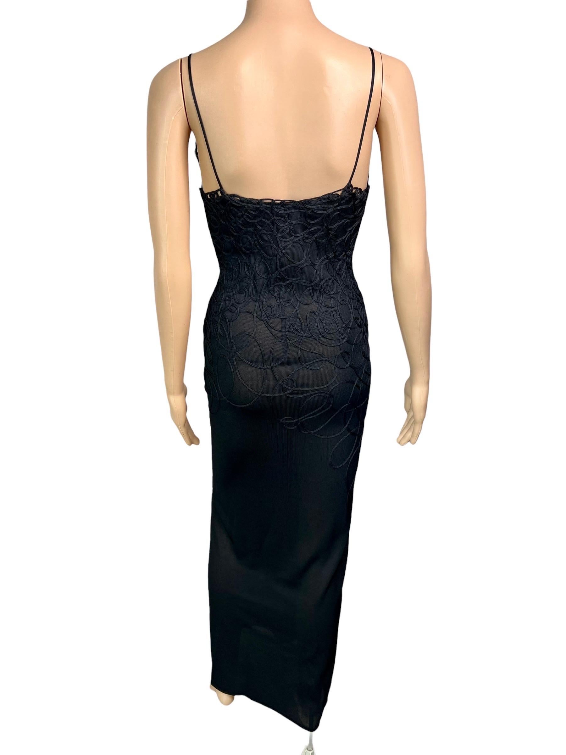 Thierry Mugler Vintage Embroidered Semi-Sheer Knit Bodycon Black Maxi Dress  7