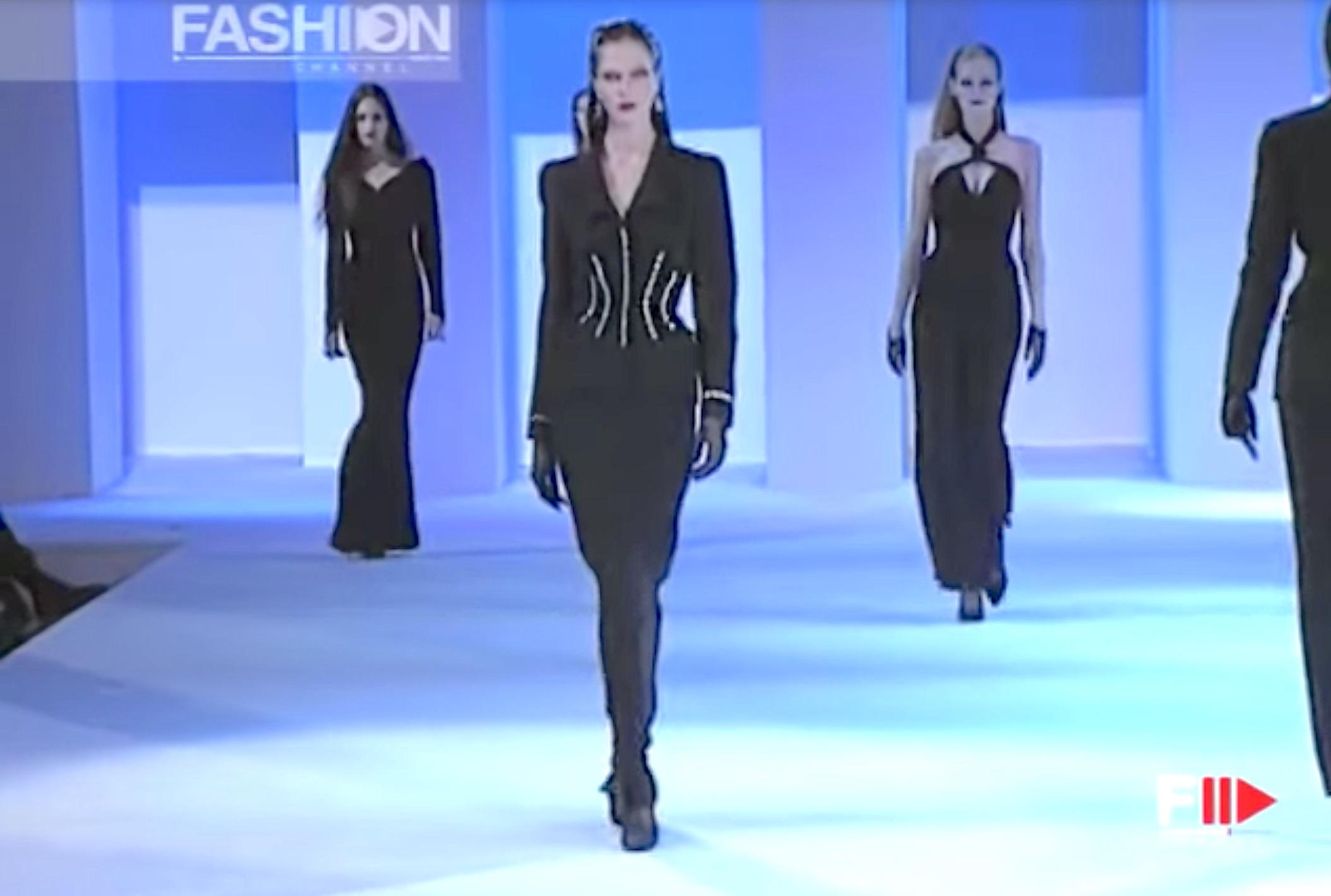 Thierry Mugler vintage F/W 1998 draped black with velvet trimmed halter dress 10