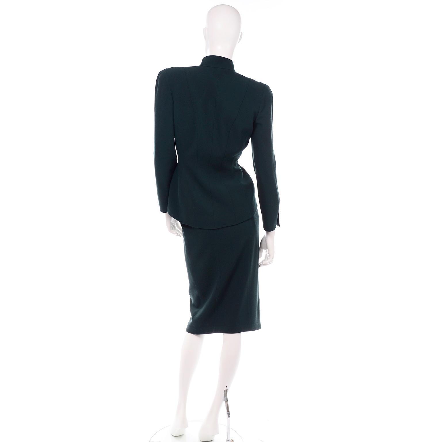 Thierry Mugler Vintage Forest Green Wool and Velvet Skirt and Blazer ...