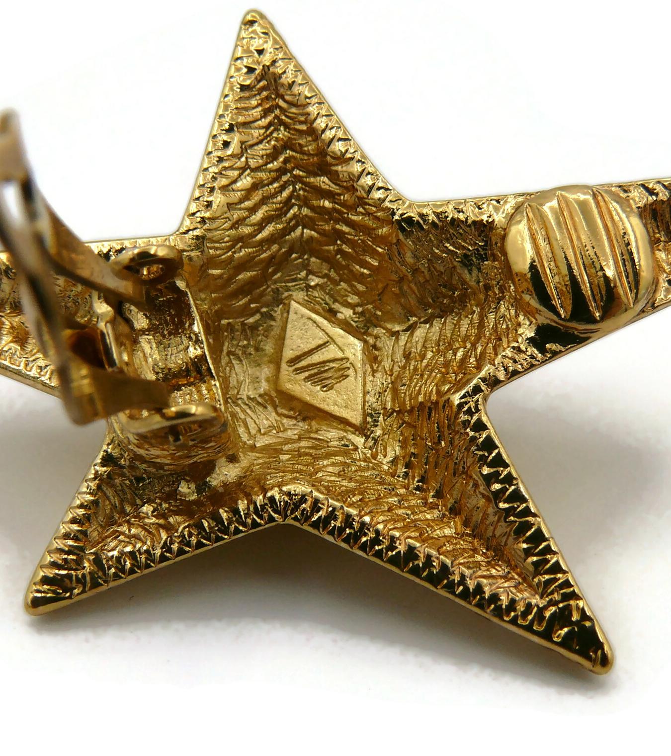 THIERRY MUGLER Vintage Gold Tone Iconic Star Clip-On Earrings 4