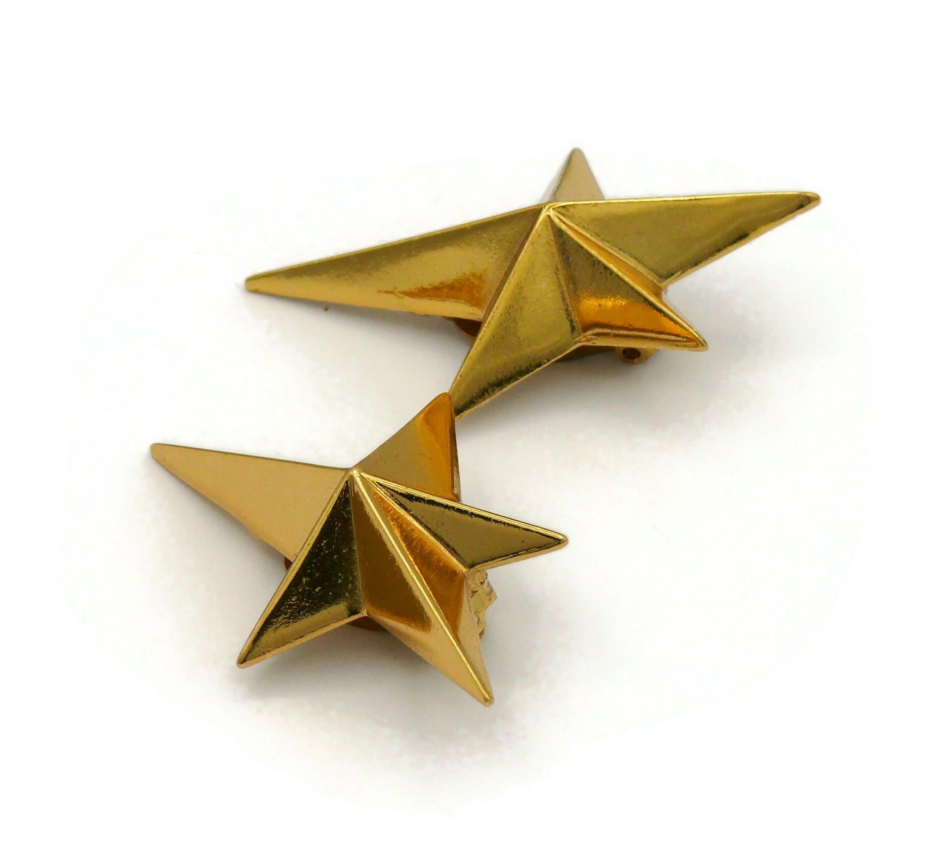 THIERRY MUGLER Vintage Gold Tone Iconic Star Clip-On Earrings 1