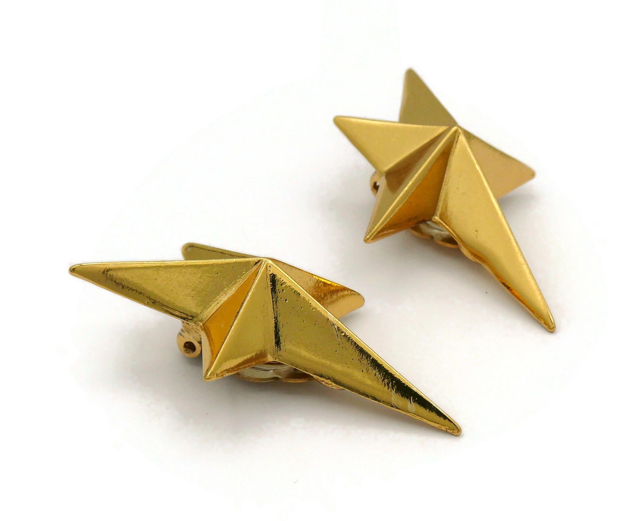 THIERRY MUGLER Vintage Gold Tone Iconic Star Clip-On Earrings 2