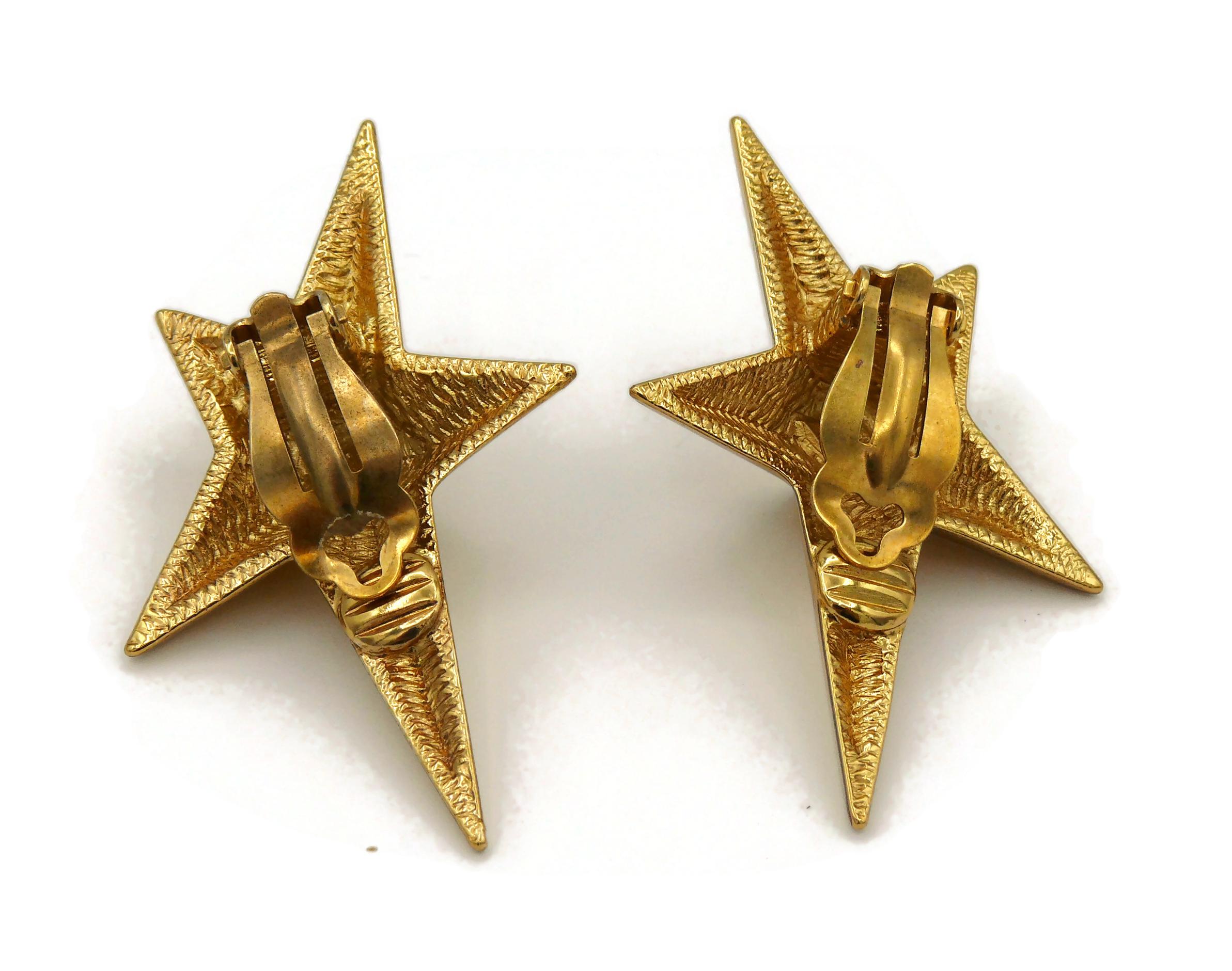 THIERRY MUGLER Vintage Gold Tone Iconic Star Clip-On Earrings 3
