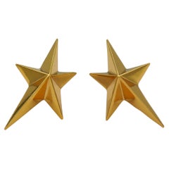 THIERRY MUGLER Vintage Gold Tone Iconic Star Clip-On Earrings