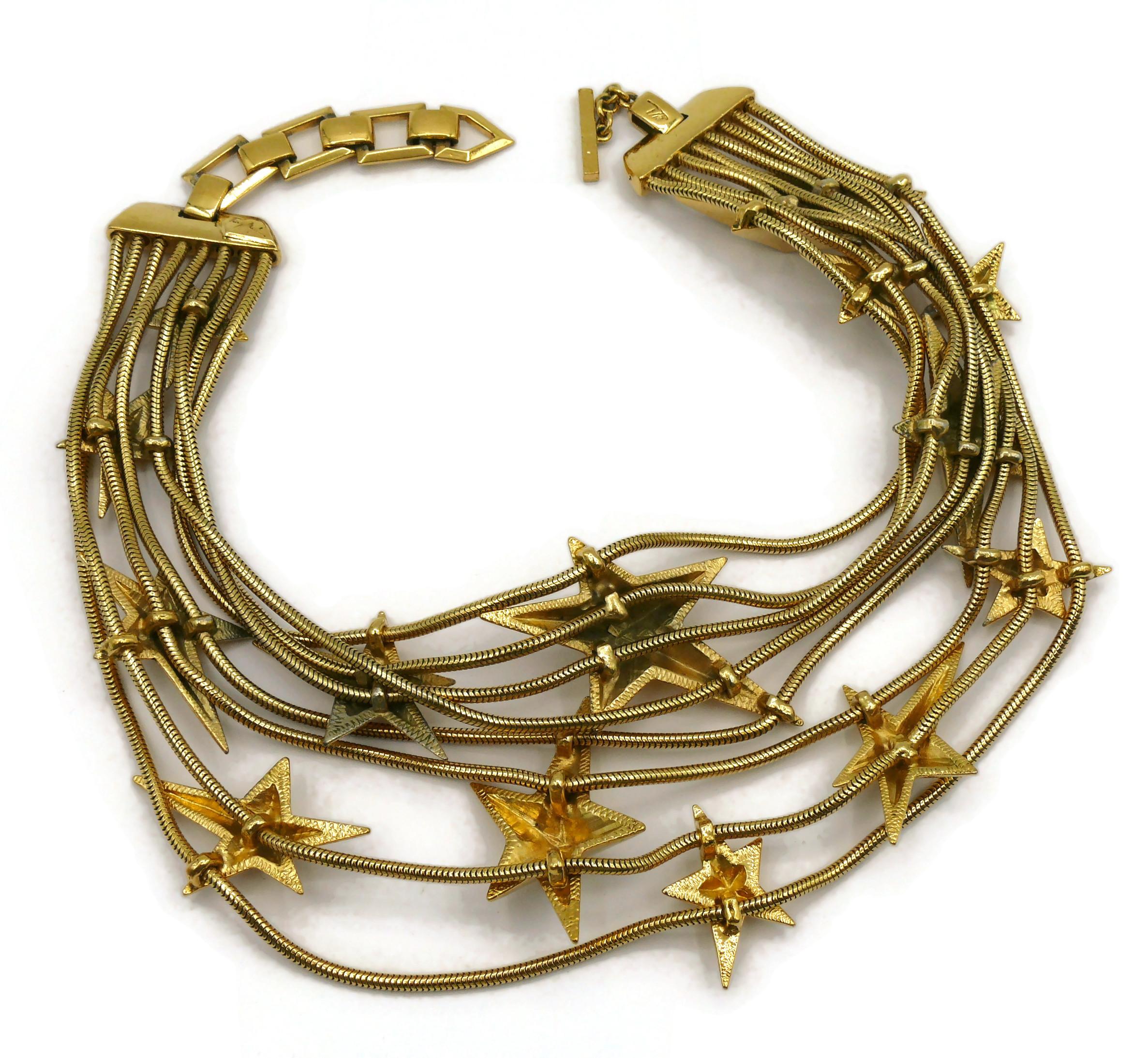 THIERRY MUGLER Vintage Gold Tone Stars Choker Necklace For Sale 4