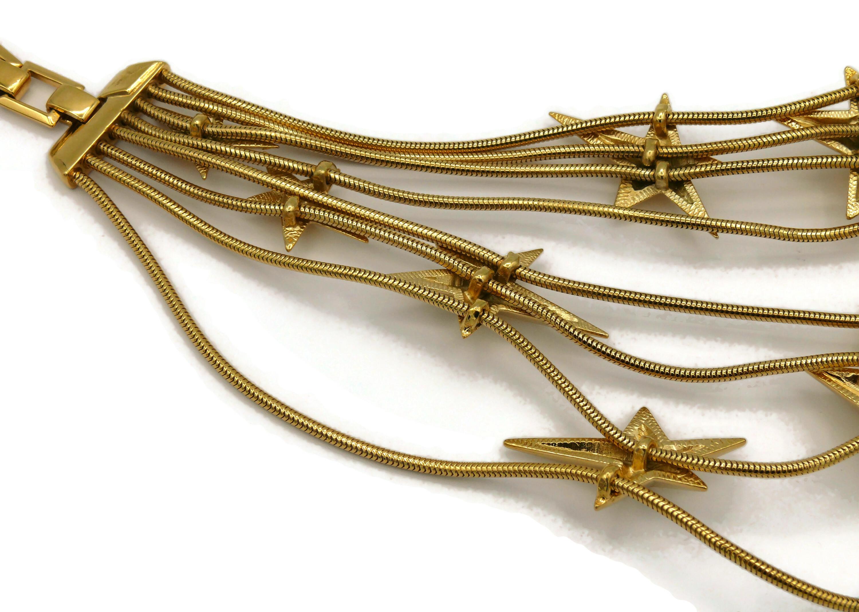 THIERRY MUGLER Vintage Gold Tone Stars Choker Necklace 5