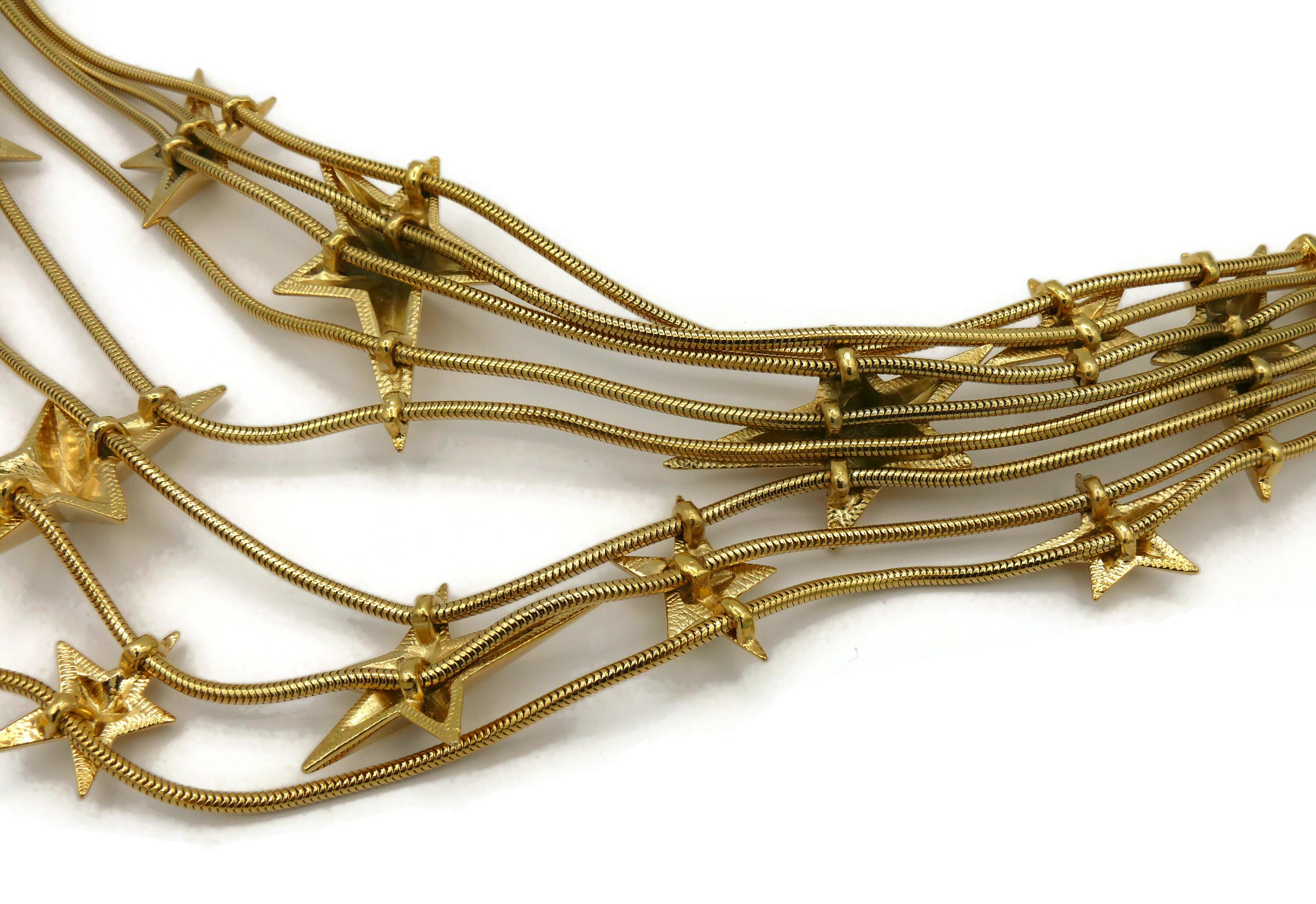 THIERRY MUGLER Vintage Gold Tone Stars Choker Necklace 7