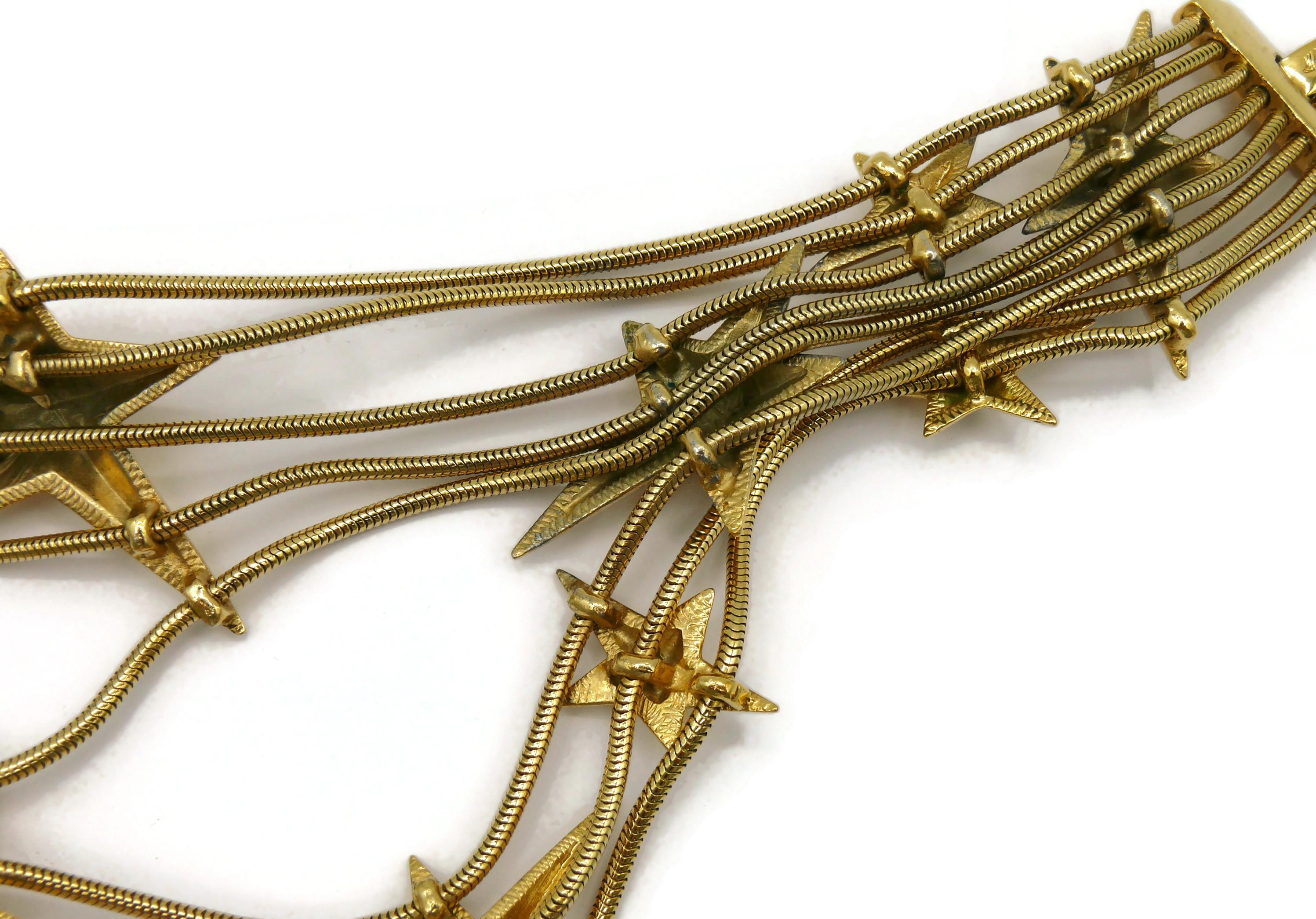 THIERRY MUGLER Vintage Gold Tone Stars Choker Necklace For Sale 11