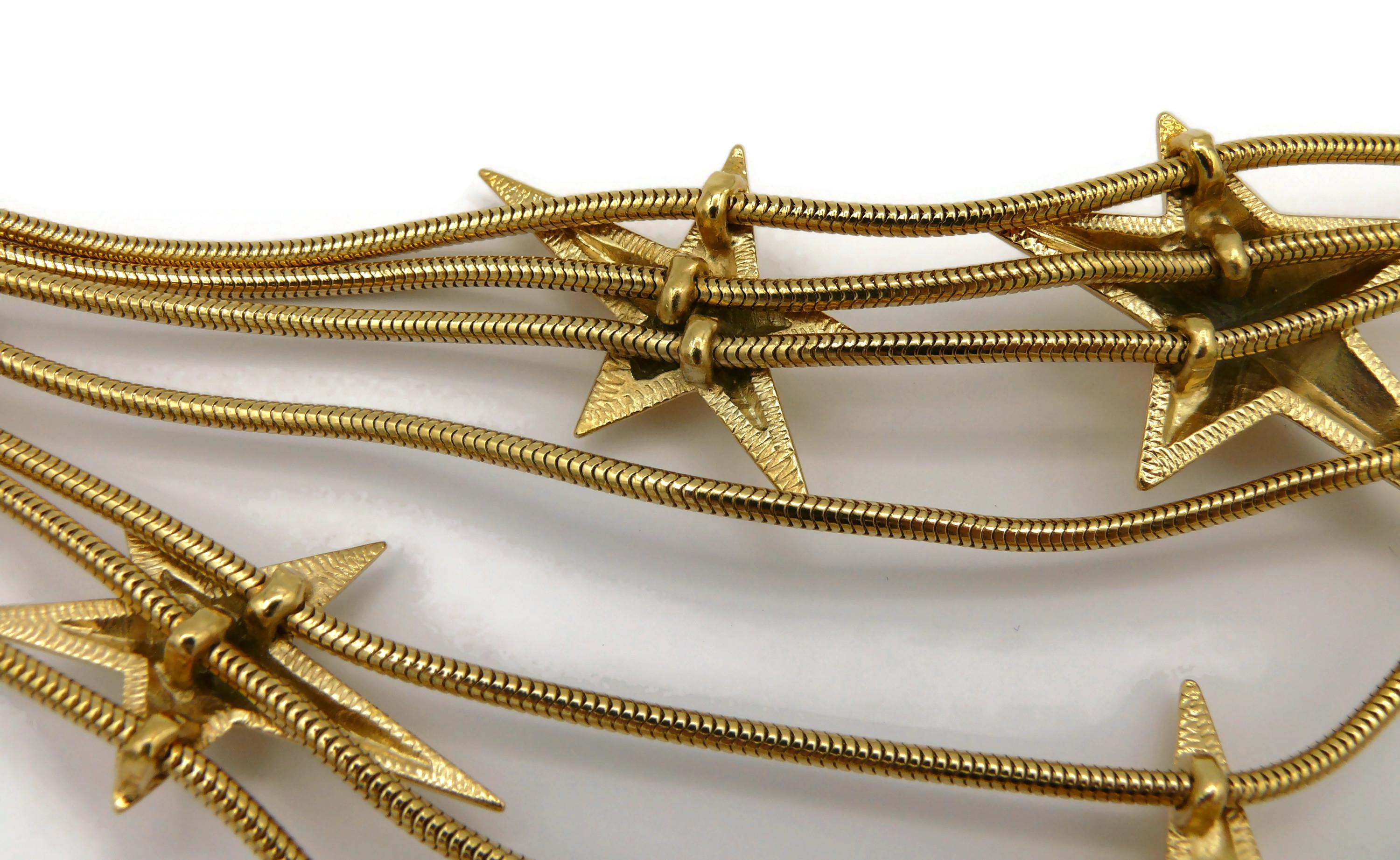 THIERRY MUGLER Vintage Gold Tone Stars Choker Necklace 12