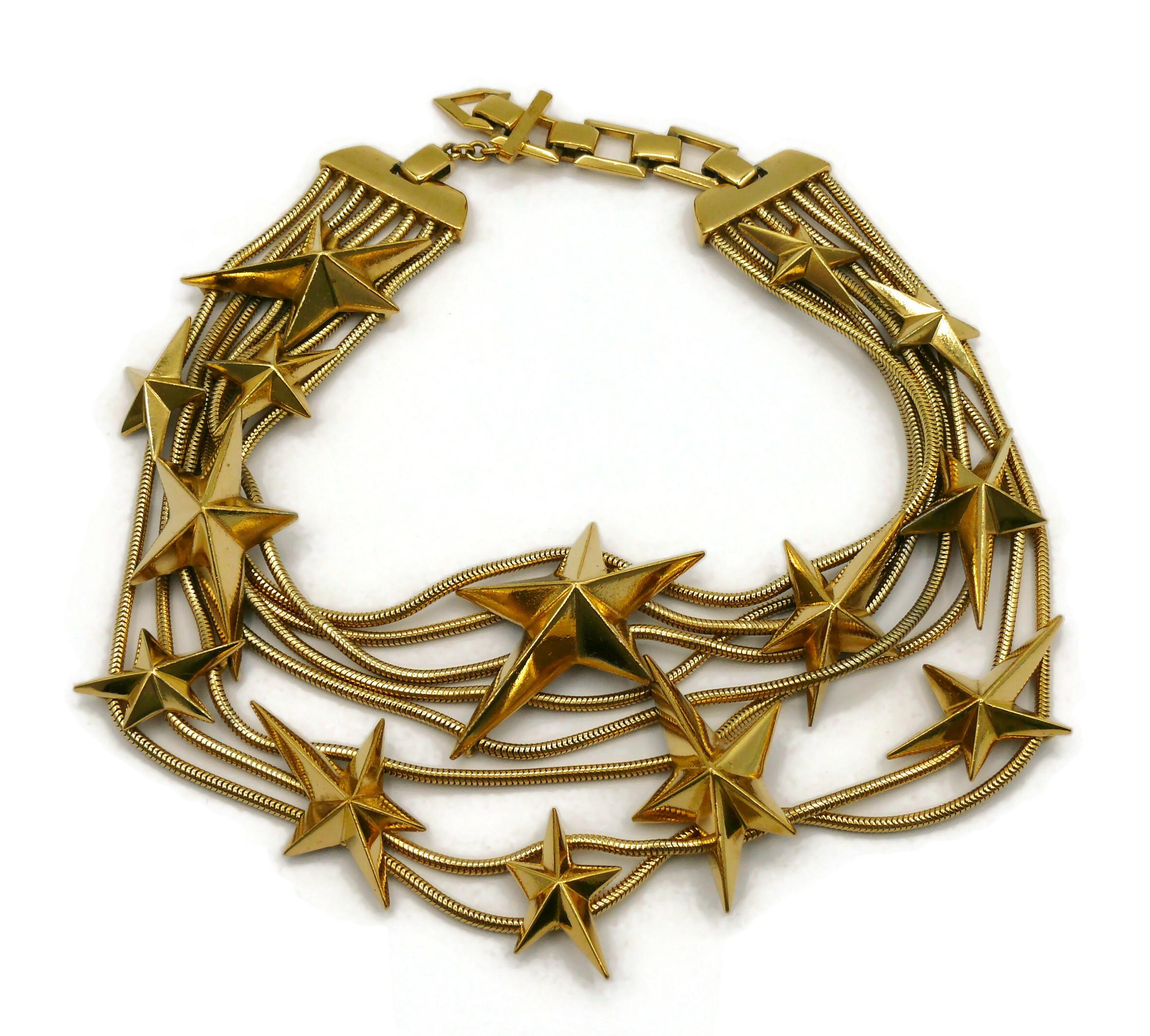 THIERRY MUGLER Vintage Gold Tone Stars Choker Necklace In Good Condition For Sale In Nice, FR