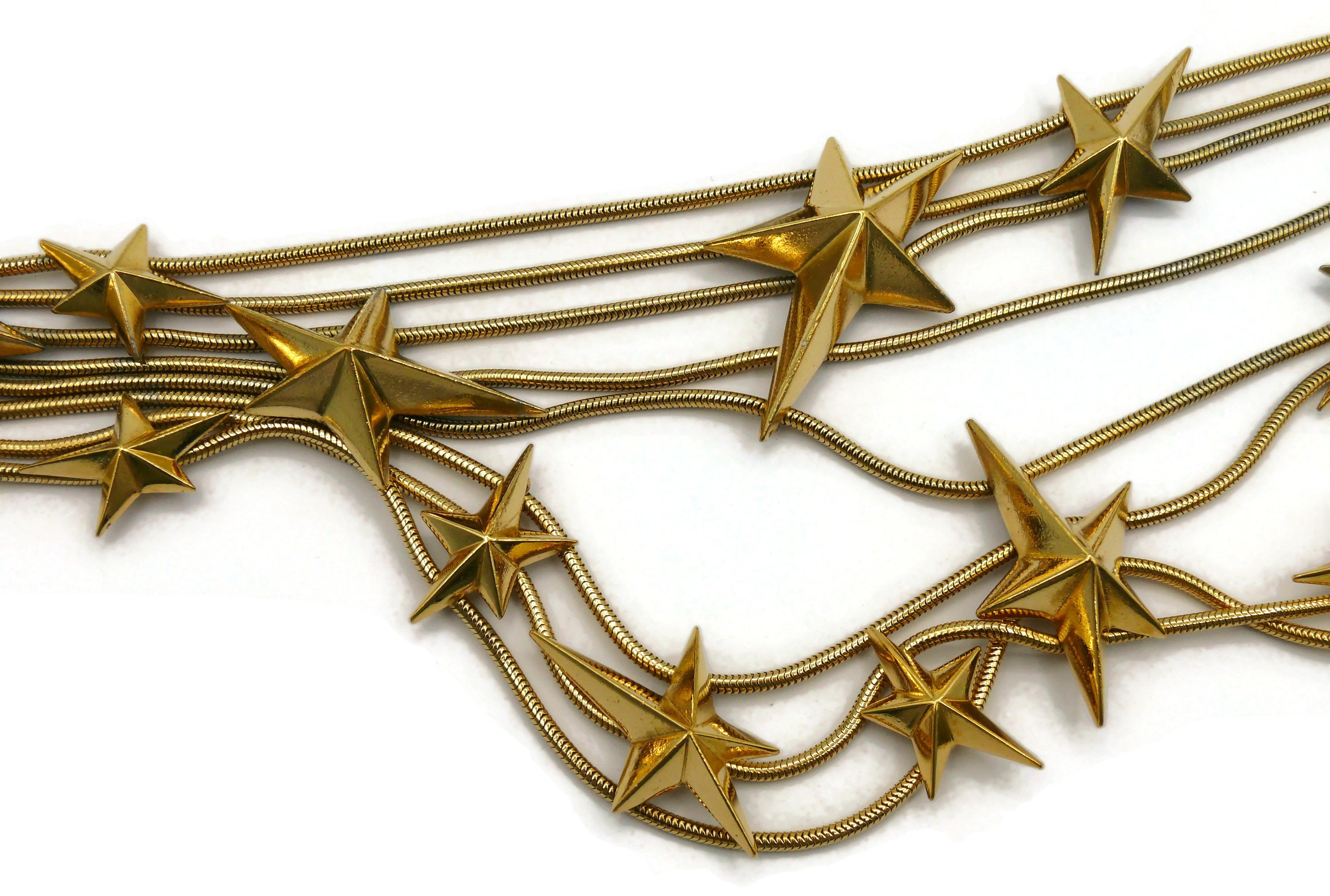 THIERRY MUGLER Vintage Gold Tone Stars Choker Necklace For Sale 2