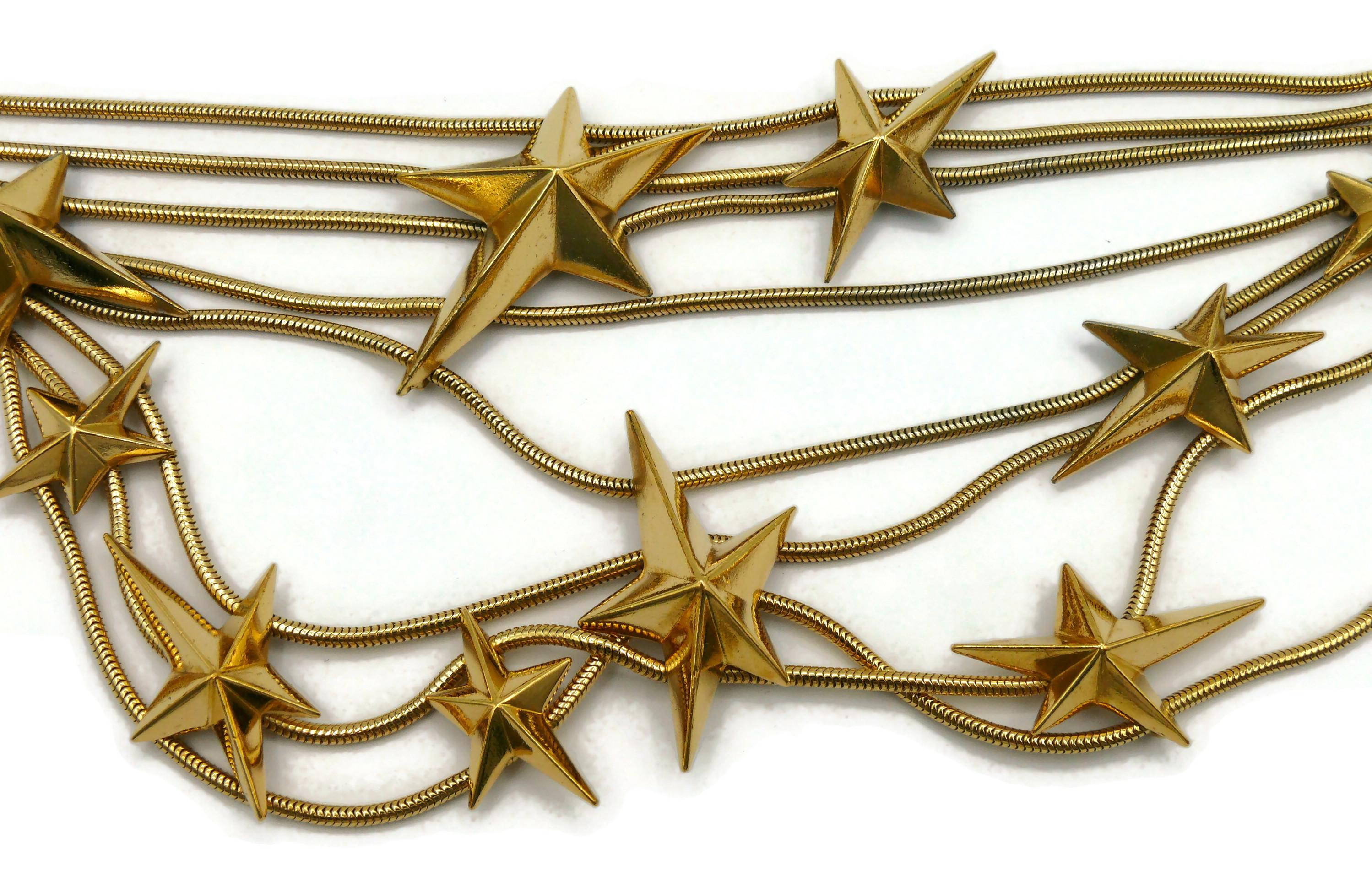 THIERRY MUGLER Vintage Gold Tone Stars Choker Necklace For Sale 3