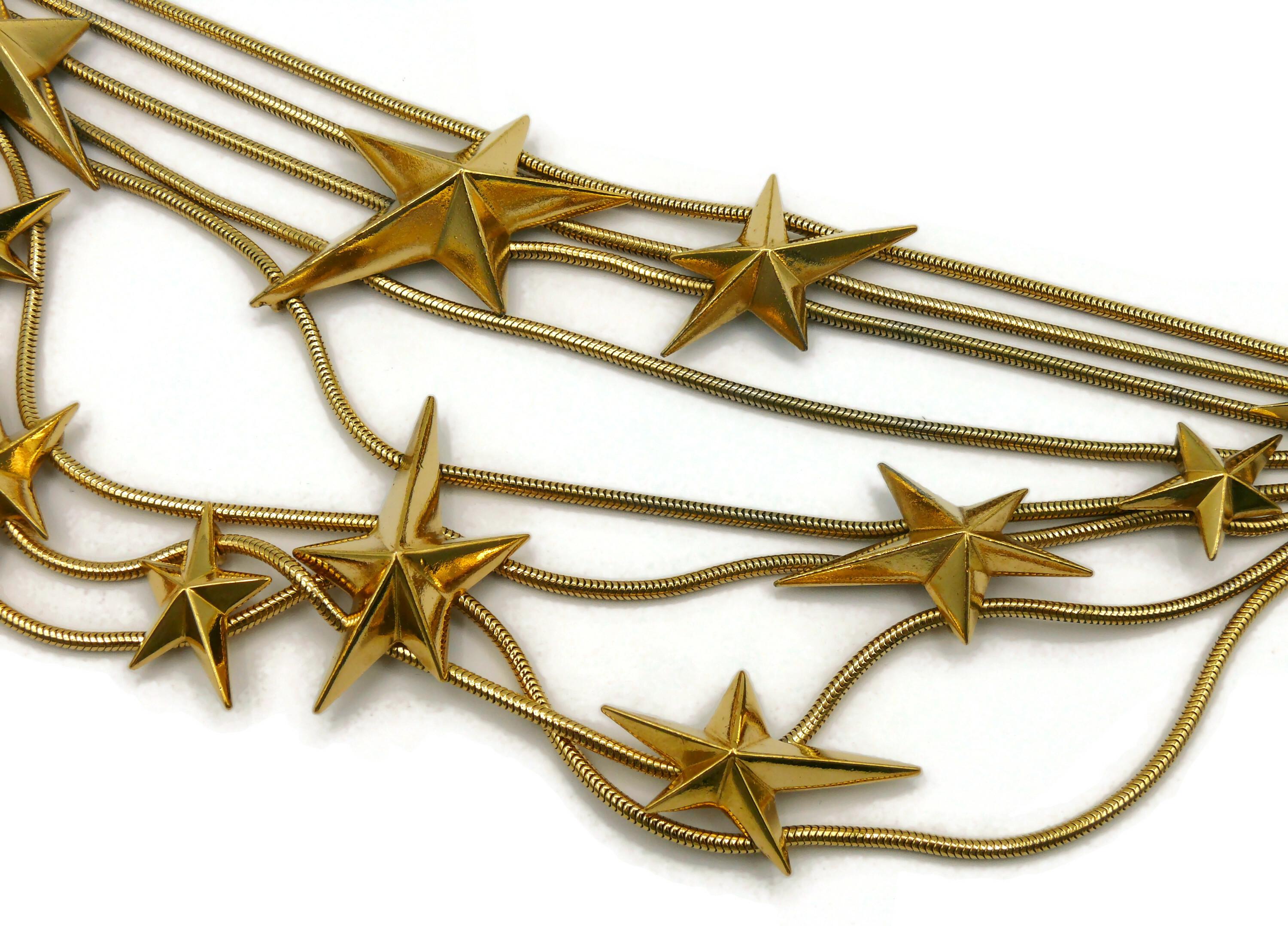 THIERRY MUGLER Vintage Gold Tone Stars Choker Necklace For Sale 4