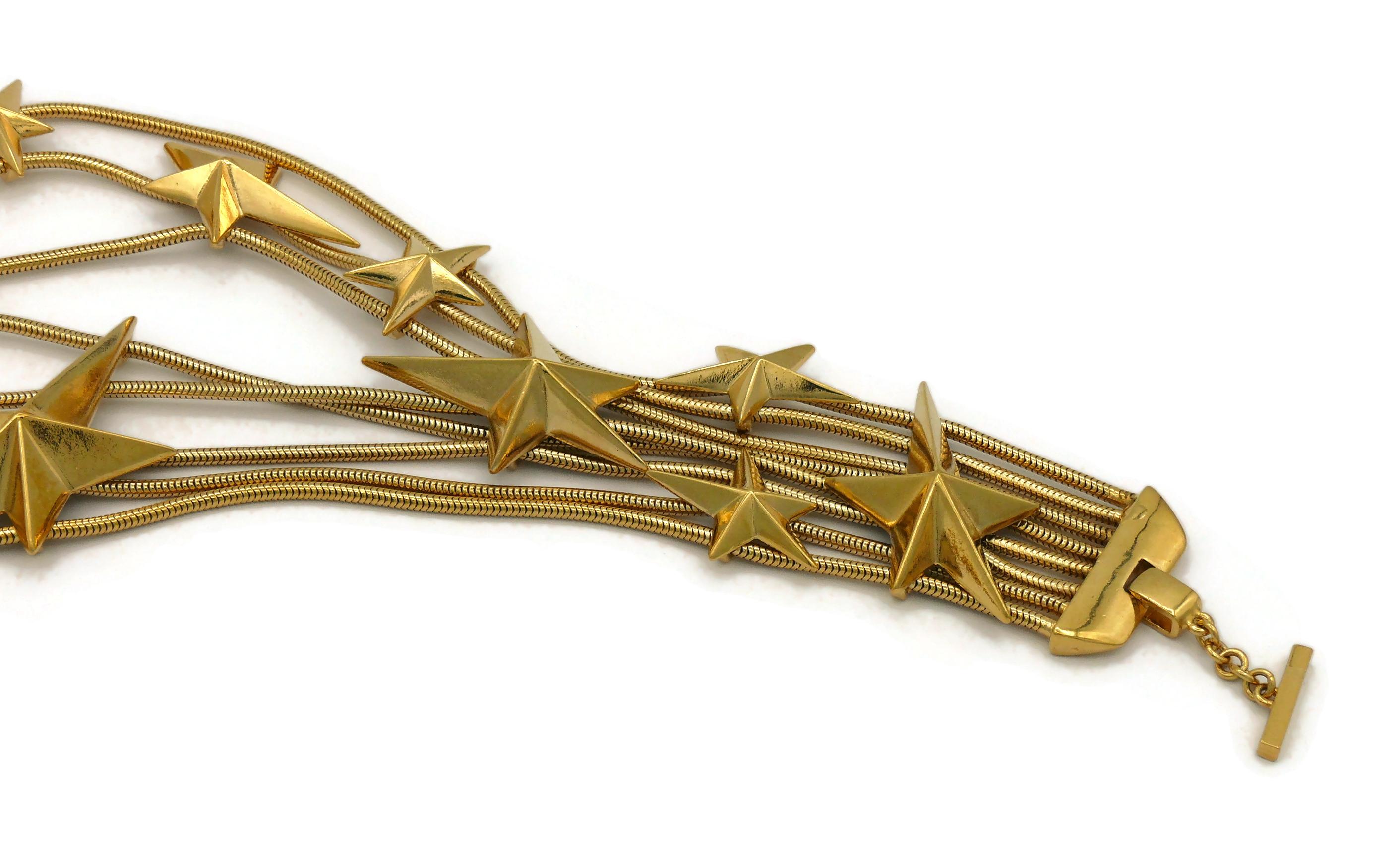 THIERRY MUGLER Vintage Gold Tone Stars Choker Necklace 2