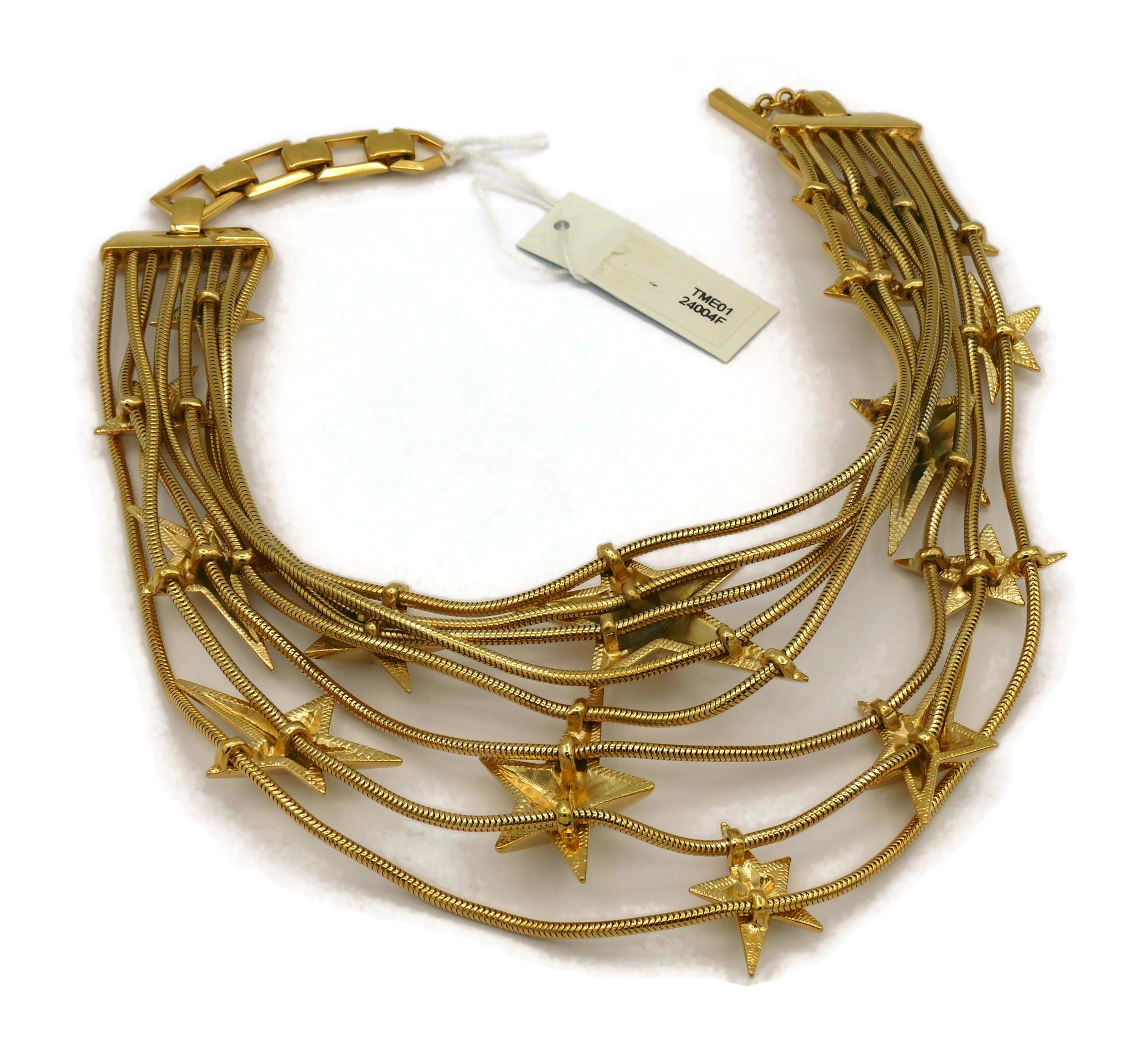 THIERRY MUGLER Vintage Gold Tone Stars Choker Necklace 3