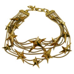 THIERRY MUGLER Vintage Gold Tone Stars Choker Necklace